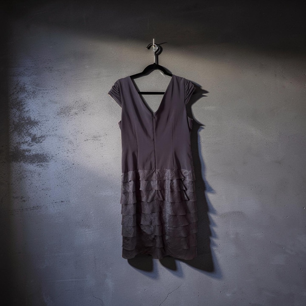 Adrianna Papell Charcoal Ruching & Tiered Midi Dress - Picture 2 of 4